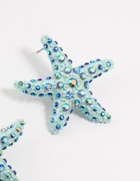 Blue Coated Metal Small Starfish Stud Earrings - link has visual effect only