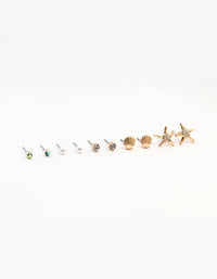 Gold Sea Charm Stud Earrings 5-Pack - link has visual effect only