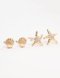 Gold Sea Charm Stud Earrings 5-Pack - link has visual effect only