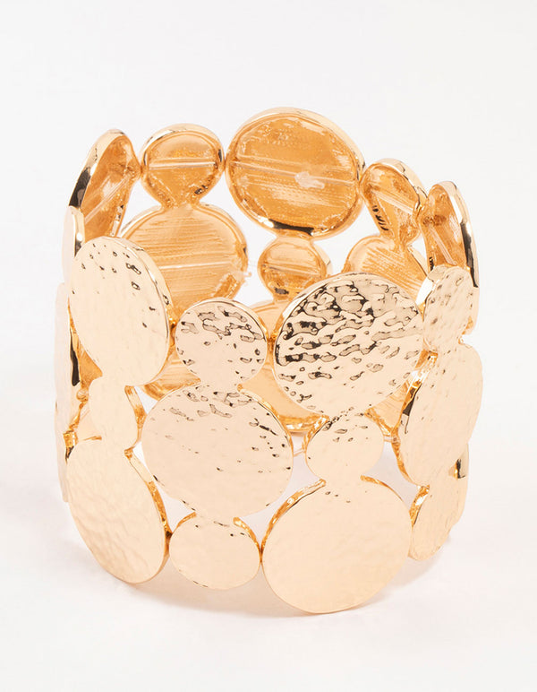 Gold Molten Disc Stretch Bracelet