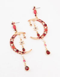 Gold Celestial Red  Stone Drop Earrings - link has visual effect only