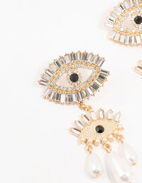 Gold & Black Pearl Evil Eye Drop Earrings - link has visual effect only