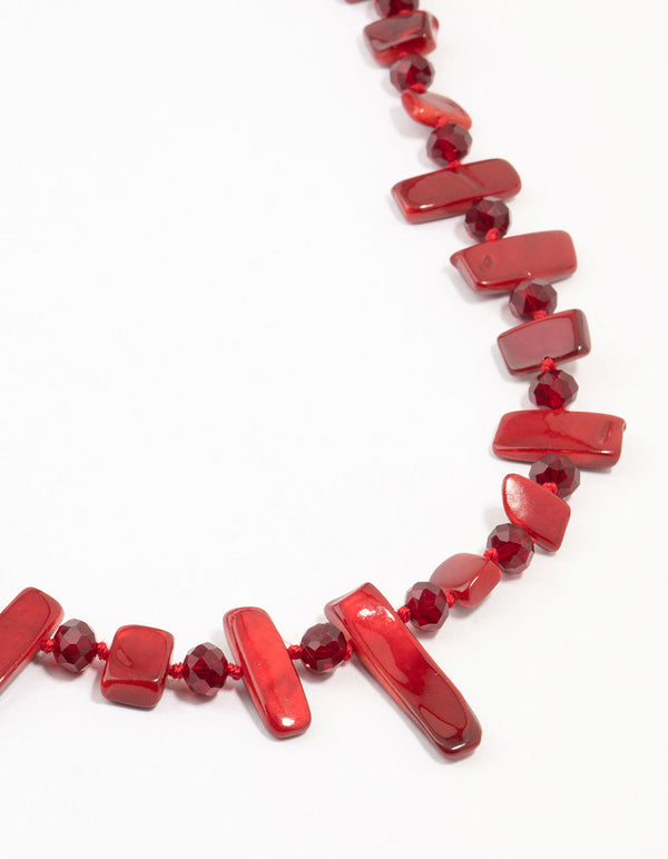 Red Beaded Layered Shell Necklace