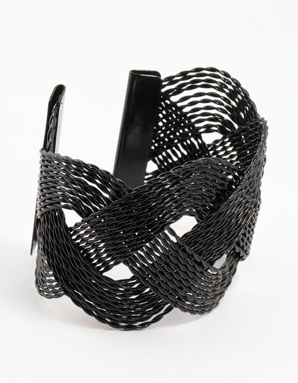 Black Coated Crossover Twisted Wrist Cuff