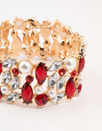 Gold Marquise Pearl & Red Diamante Stretch Bracelet - link has visual effect only