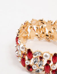 Gold Marquise Pearl & Red Diamante Stretch Bracelet - link has visual effect only