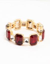 Gold Red Rectangular & Square Diamante Stretch Bracelet - link has visual effect only