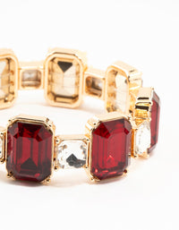 Gold Red Rectangular & Square Diamante Stretch Bracelet - link has visual effect only