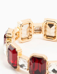 Gold Red Rectangular & Square Diamante Stretch Bracelet - link has visual effect only