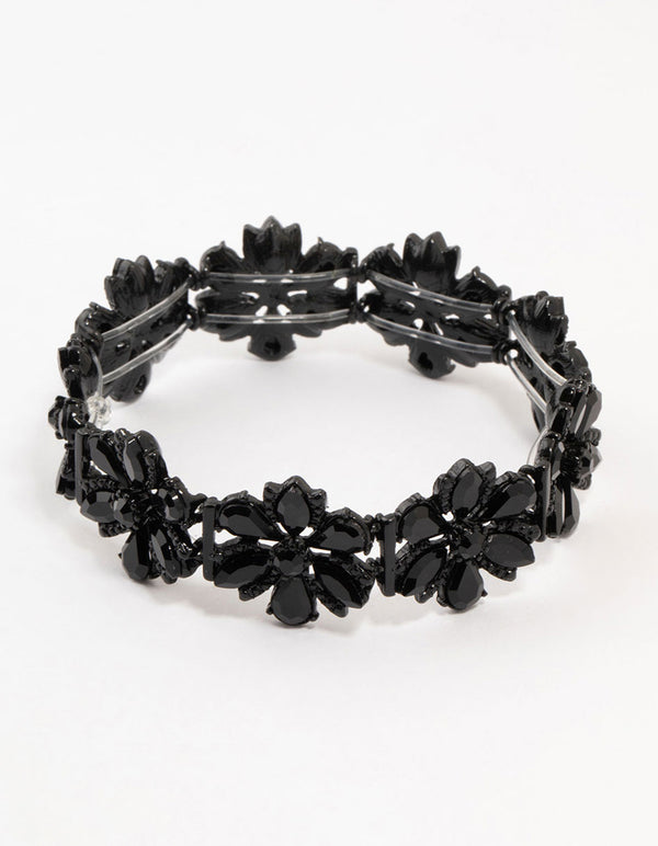 Black Coated Flower Stretch Bracelet