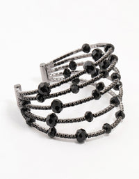 Black Coated Layered Beaded Wire Wrist Cuff - link has visual effect only