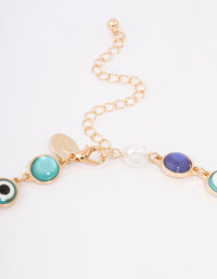 Blue Stone & Evil Eye Motif Gold Necklace - link has visual effect only