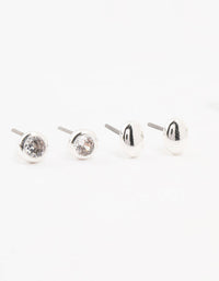 Silver Mixed Simple Stud & Hoop Earrings 3-Pack - link has visual effect only