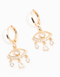 Gold Cubic Zirconia Evil Eye Huggie Earrings - link has visual effect only