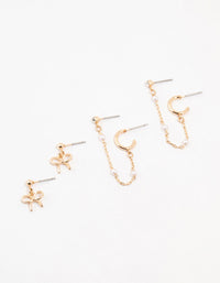 Gold Pearl Chain & Bow Earrings 3-Pack - link has visual effect only