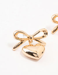 Gold Bow & Puffy Heart Drop Earrings - link has visual effect only