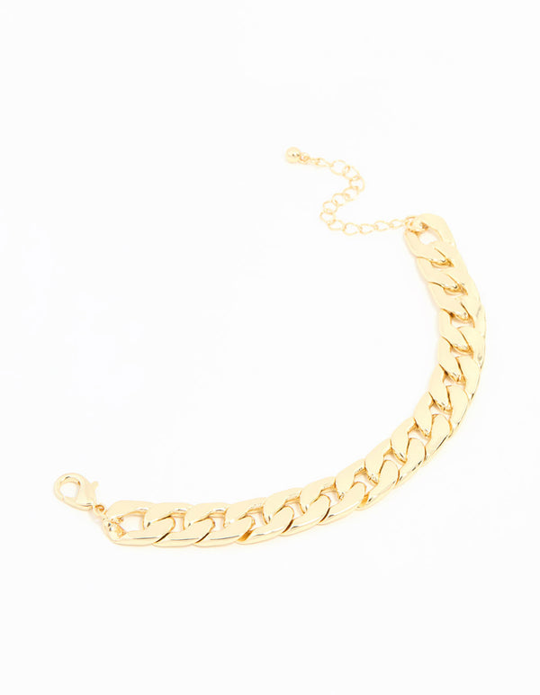 Gold Plated Flat Curb Chain Bracelet