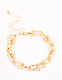 Gold Plated U Link Diamante Chain Bracelet - link has visual effect only