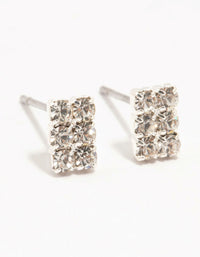 Diamante Cup Chain Multiple Stud Silver Earrings 2-Pack - link has visual effect only