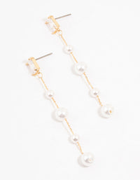 Real Gold Plated Baguette Station Mixed Freshwater Pearl Earrings - link has visual effect only