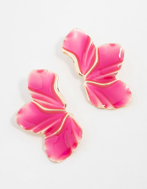 Gold Pink Petal Stud Earrings