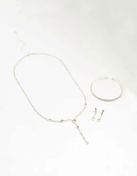 Silver Diamante Station Necklace & Earrings & Bracelet Set - link has visual effect only