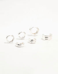 Silver Plated Brass  Trio Ribbed & Rope Earrings 3-Pack - link has visual effect only