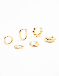 Gold Plated Brass Rope & Pave Cubic Zirconia Hoop Earrings 3-Pack - link has visual effect only