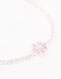 Silver Pink Cubic Zirconia Flower Tennis Bracelet - link has visual effect only