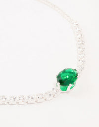 Silver Oval Green Cubic Zirconia Toggle Bracelet - link has visual effect only