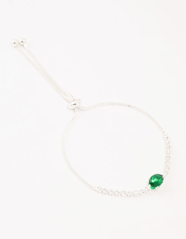 Silver Oval Green Cubic Zirconia Toggle Bracelet