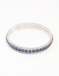 Silver & Blue Round Encased Cubic Zirconia Wrist Cuff - link has visual effect only