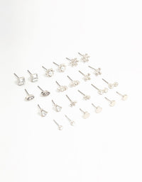 Rhodium Diamante Stud Earrings 12-Pack - link has visual effect only