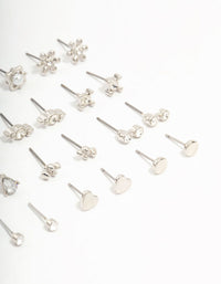 Rhodium Diamante Stud Earrings 12-Pack - link has visual effect only