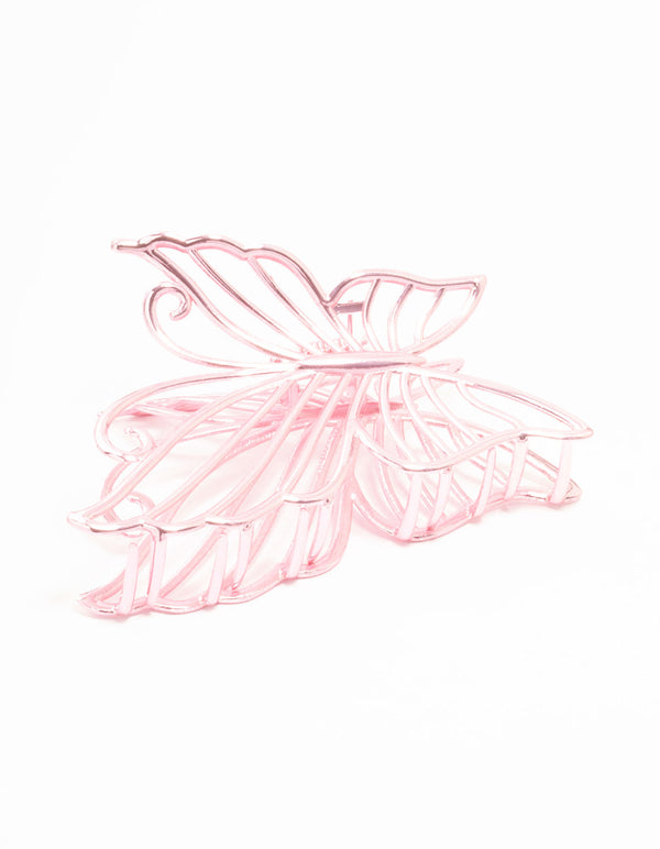 Pink Coated Metal Detail Butterfly Claw Clip