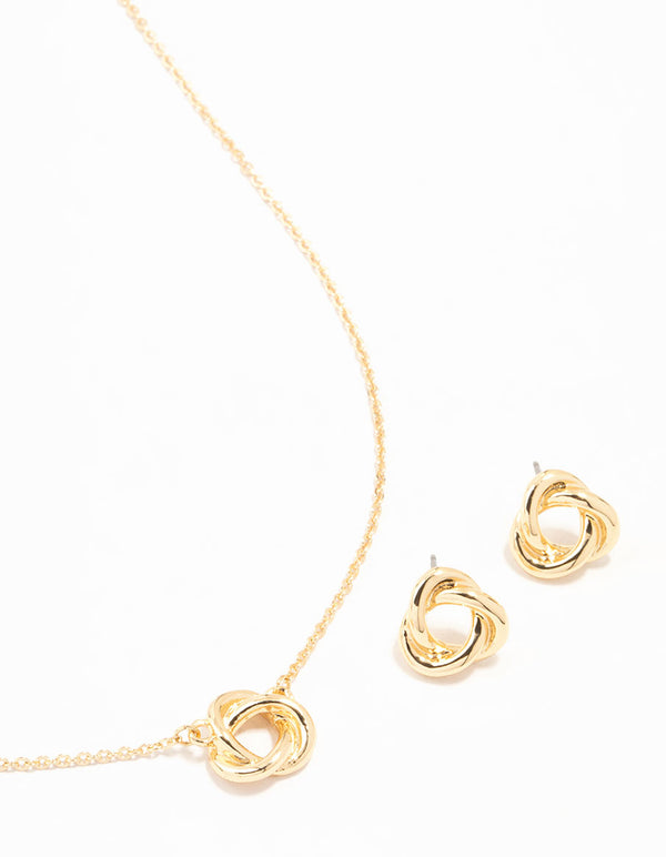 Gold Knotted Necklace & Stud Earrings Set