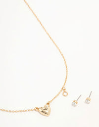 Gold Heart Diamante Detail Necklace & Stud Earrings Set - link has visual effect only