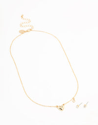 Gold Heart Diamante Detail Necklace & Stud Earrings Set - link has visual effect only