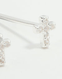 Sterling Silver Mini Cubic Zirconia Cross Stud Earrings - link has visual effect only