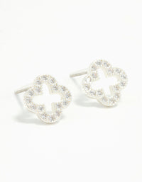 Sterling Silver Cubic Zirconia Clover Stud Earrings - link has visual effect only