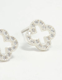 Sterling Silver Cubic Zirconia Clover Stud Earrings - link has visual effect only