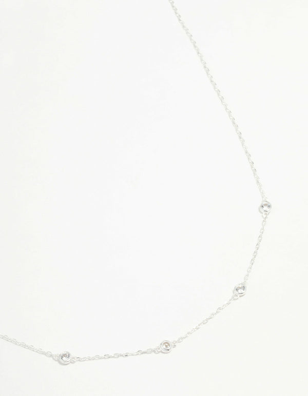 Sterling Silver Circle Cubic Zirconia  Chain Necklace