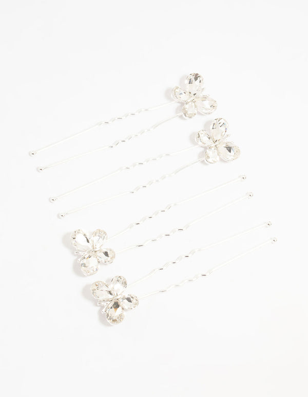 Silver Crystal Butterfly Bobby Pins 4-Pack