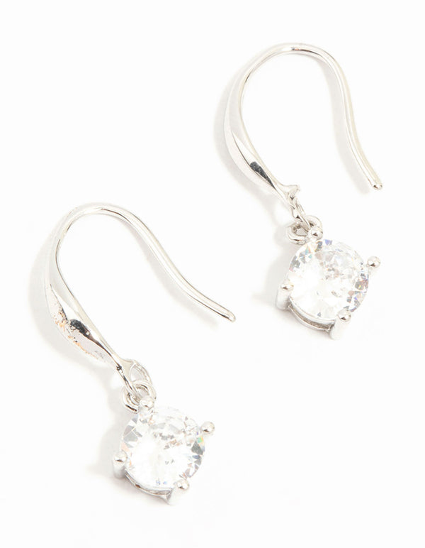 Rhodium Round Cubic Zirconia Drop Earrings