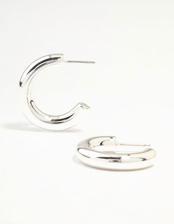 Silver Clean Round Hoop Earrings