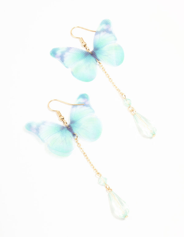 Blue Tie Dye Butterfly Drop Earrings