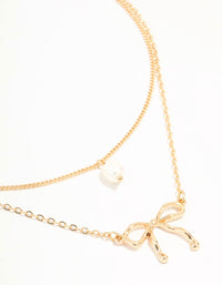 Gold Pearl & Bow Layered Necklace - link has visual effect only