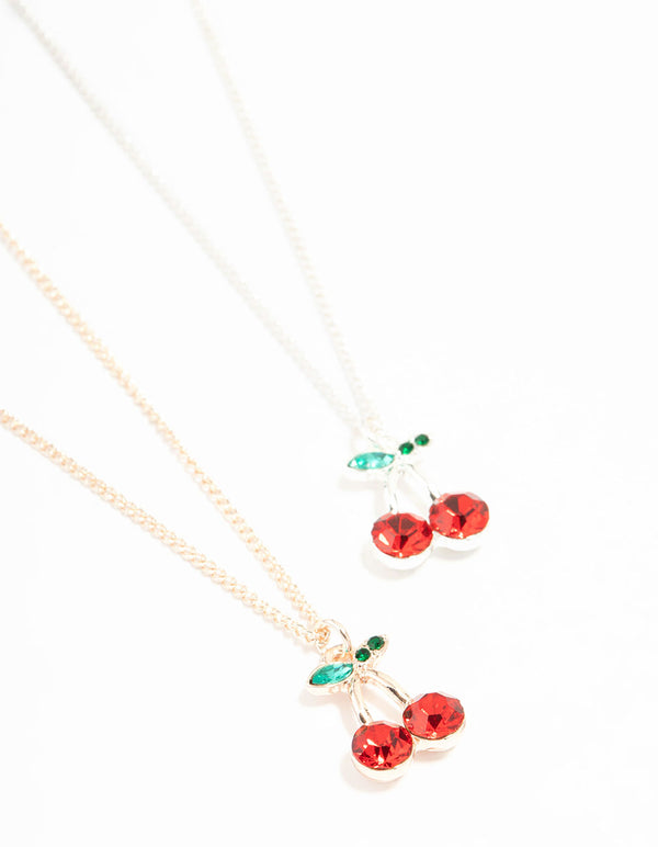 Gold & Silver Diamante Cherry Necklaces 2-Pack