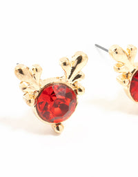 Red Diamante Reindeer Gold Stud Earrings - link has visual effect only