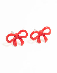 Red Coated Metal Ribbon Bow Stud Earrings - link has visual effect only